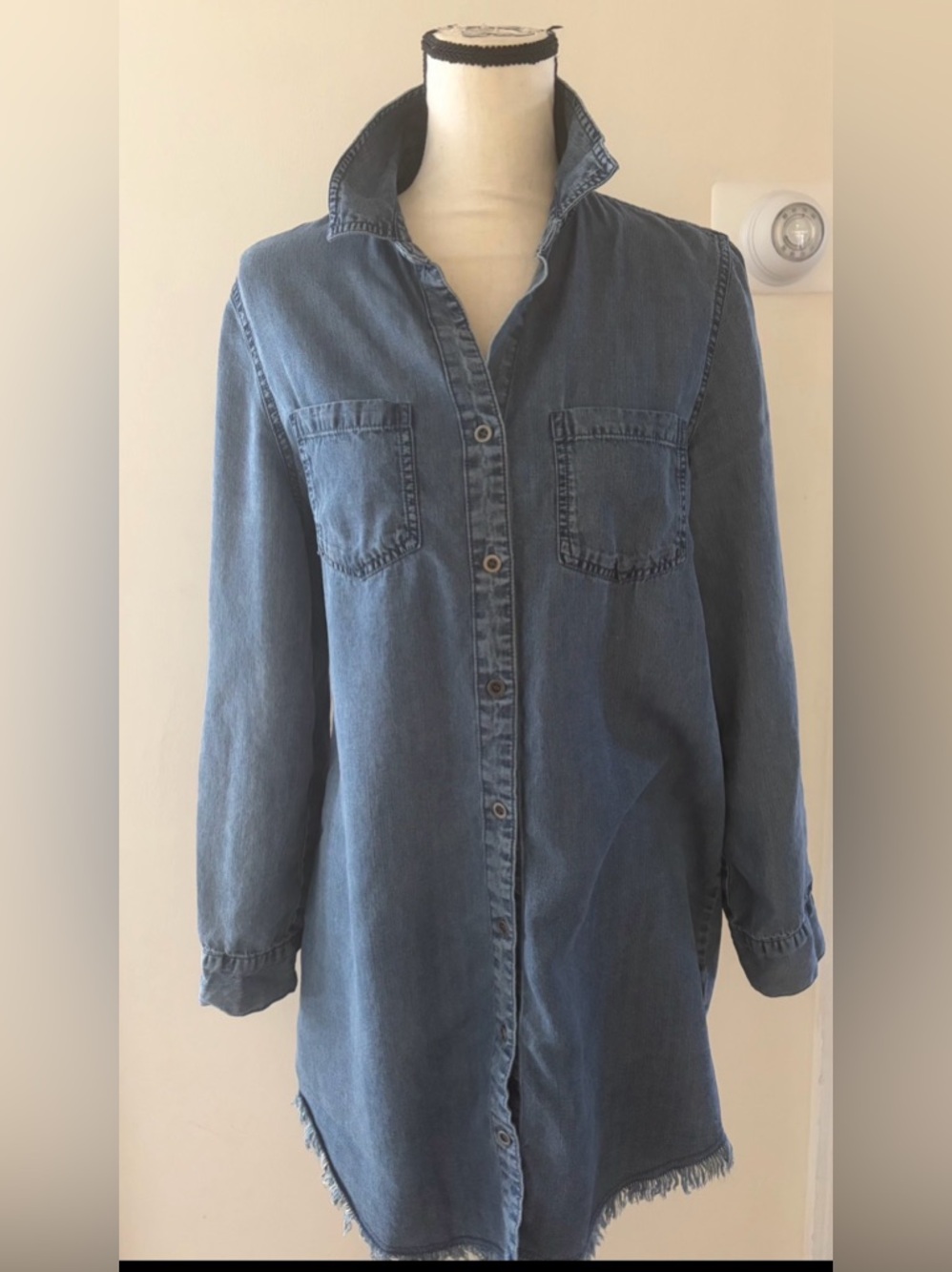 Velvet Heart Denim Shirt Dress in Blue